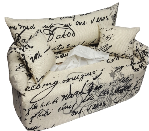 Taschentuchsofa mit Schrift auf Natur - Kosmetiktuchboxbezug